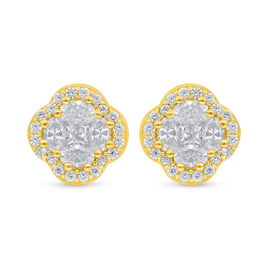 Sterling Silver 925 Earring Golden Plated Embedded With White Zircon
