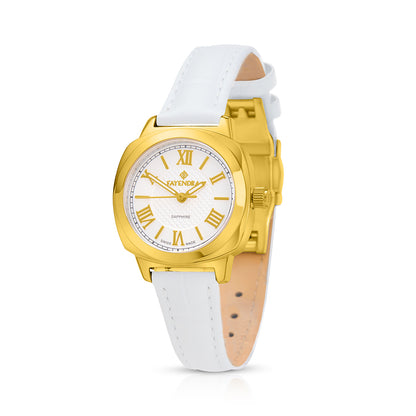 Stainless Steel 316L Watch Golden Color White Leather  - WHITE METAL DIAL