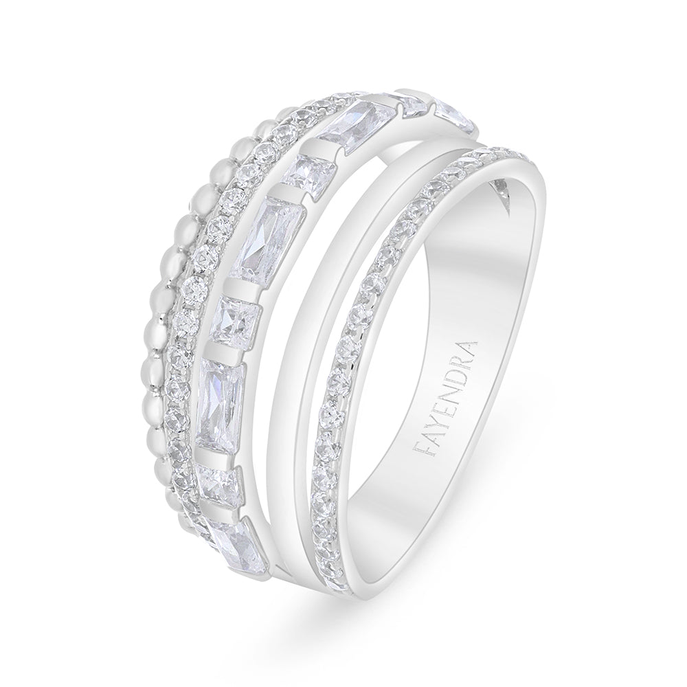 خاتم من الفضة الخالصة عيار 925 مطلي روديوم مرصع فص ابيض