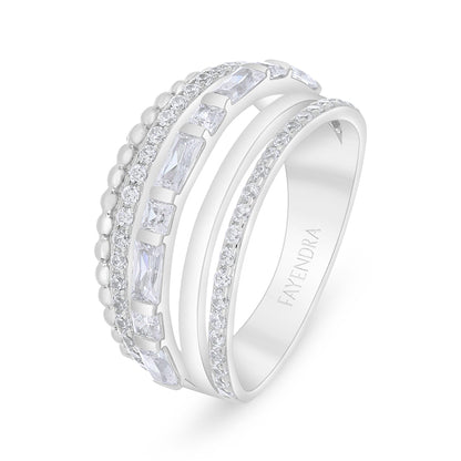 Sterling Silver 925 Ring Rhodium Plated Embedded With White Zircon