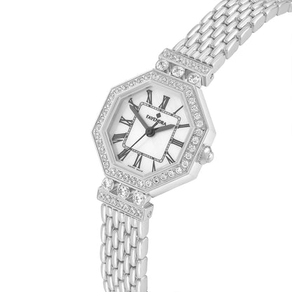 Stainless Steel 316L Watch Silver Color And White Zircon Anb Black Markers - WHITE MOP DIAL