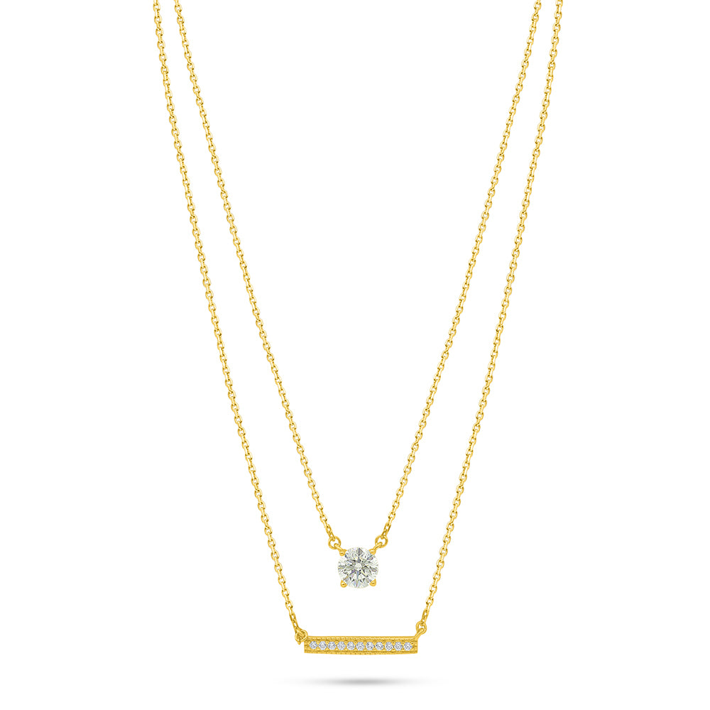 Sterling Silver 925 Necklace Golden Plated Embedded With White Zircon