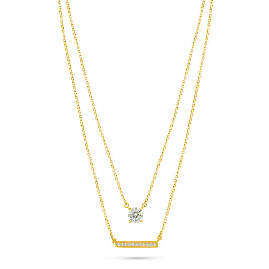 Sterling Silver 925 Necklace Golden Plated Embedded With White Zircon