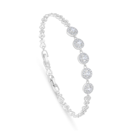 Sterling Silver 925 Bracelet Rhodium Plated Embedded With White Zircon