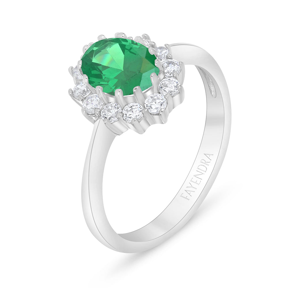 خاتم من الفضة الخالصة عيار 925 مطلي روديوم مرصع زركون زمردي و فص ابيض