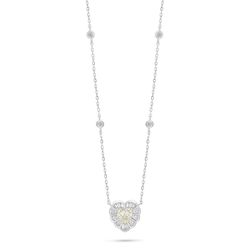 Sterling Silver 925 Necklace Rhodium Plated Embedded With Diamond Zircon And White Zircon