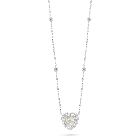 Sterling Silver 925 Necklace Rhodium Plated Embedded With Diamond Zircon And White Zircon