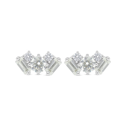 Sterling Silver 925 Earring Rhodium Plated Embedded With Yellow Diamond And White Zircon