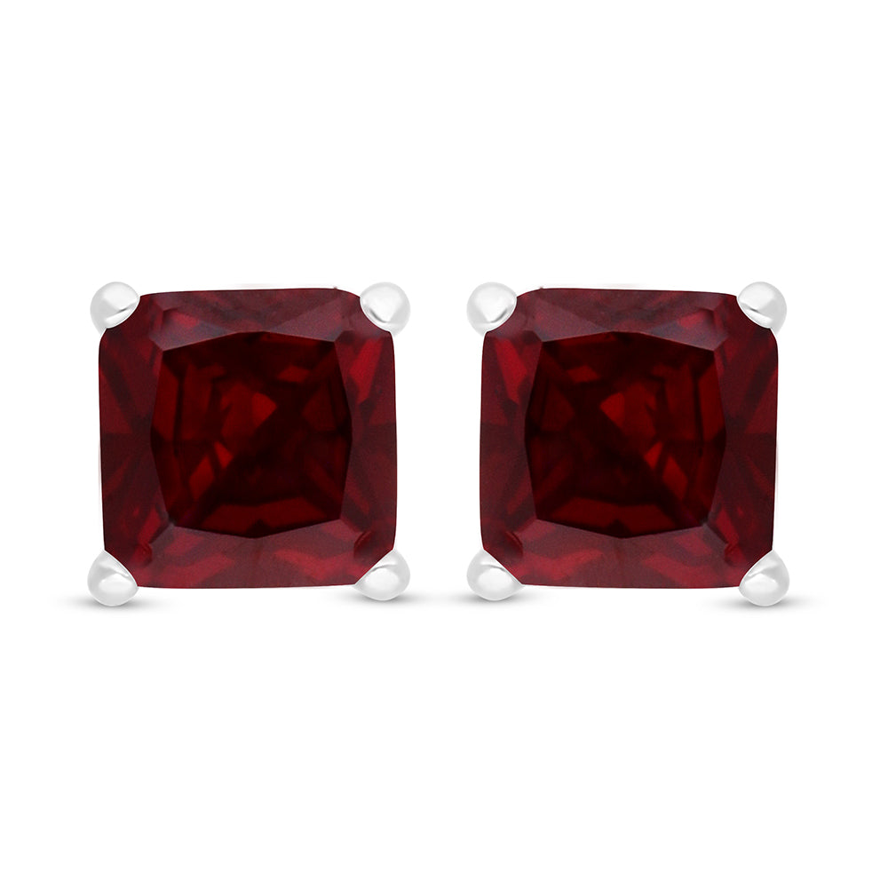 Sterling Silver 925 Earring Rhodium Plated Embedded With Ruby Corundum
