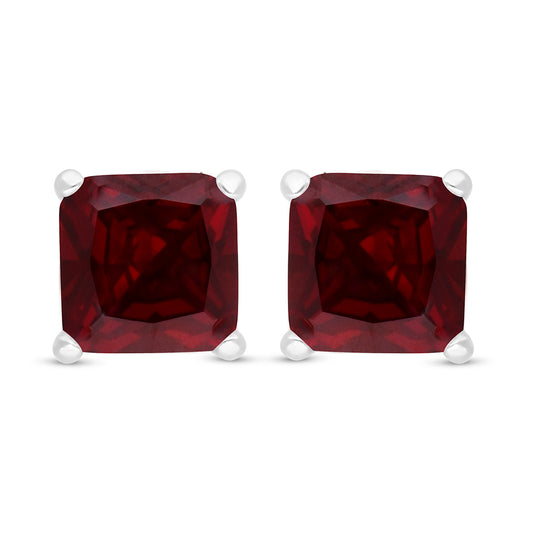 Sterling Silver 925 Earring Rhodium Plated Embedded With Ruby Corundum