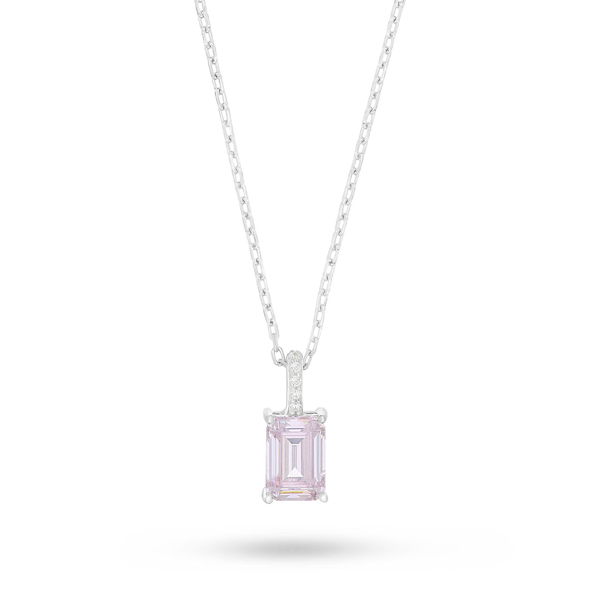 Sterling Silver 925 Necklace Rhodium Plated Embedded With Pink Zircon And White Zircon