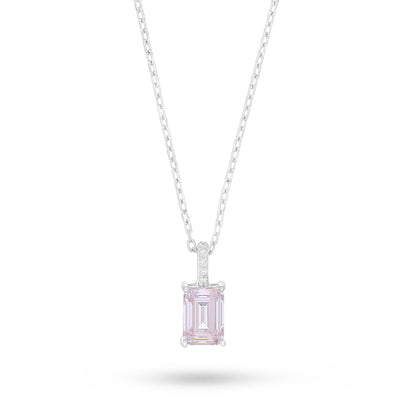 Sterling Silver 925 Necklace Rhodium Plated Embedded With Pink Zircon And White Zircon