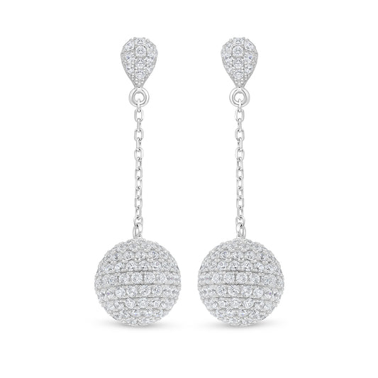 Sterling Silver 925 Earring Rhodium Plated Embedded With White Zircon