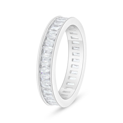 Sterling Silver 925 Ring Rhodium Plated Embedded With White Zircon