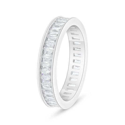 Sterling Silver 925 Ring Rhodium Plated Embedded With White Zircon