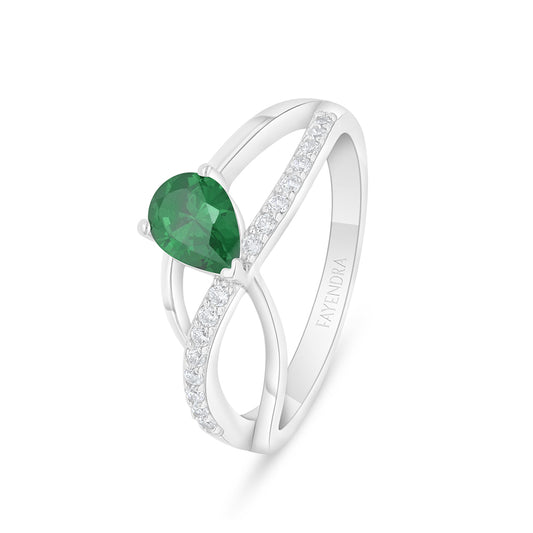 Sterling Silver 925 Ring Rhodium Plated Embedded With Emerald Zircon And White Zircon