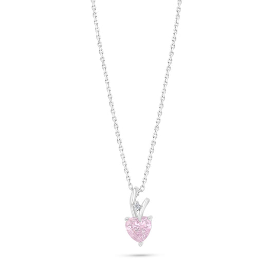 Sterling Silver 925 Necklace Rhodium Plated Embedded With pink Zircon And White Zircon