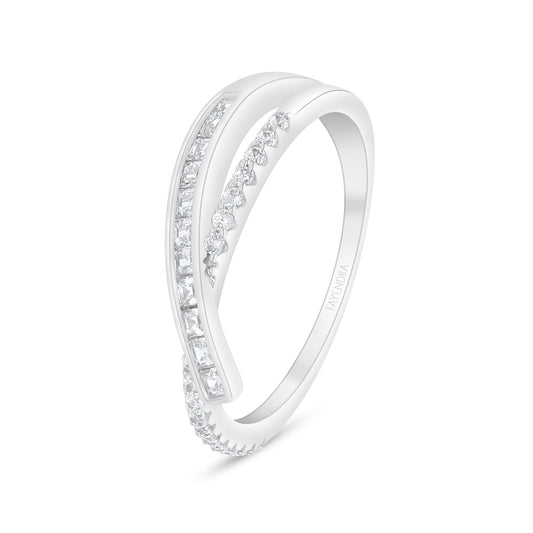 Sterling Silver 925 Ring Rhodium Plated Embedded With White Zircon