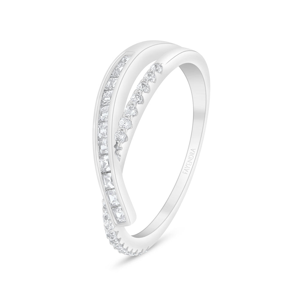 Sterling Silver 925 Ring Rhodium Plated Embedded With White Zircon