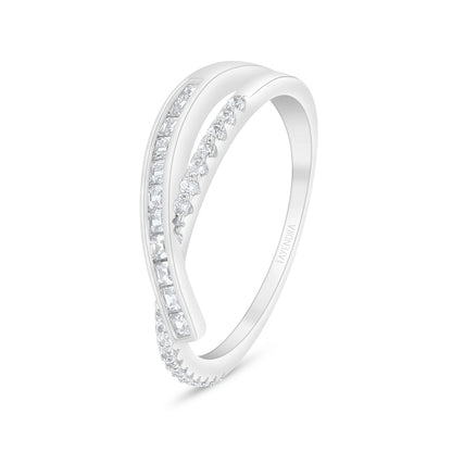 Sterling Silver 925 Ring Rhodium Plated Embedded With White Zircon