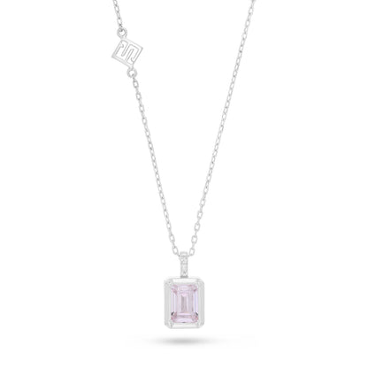 Sterling Silver 925 Necklace Rhodium Plated Embedded With Pink Zircon And White Zircon