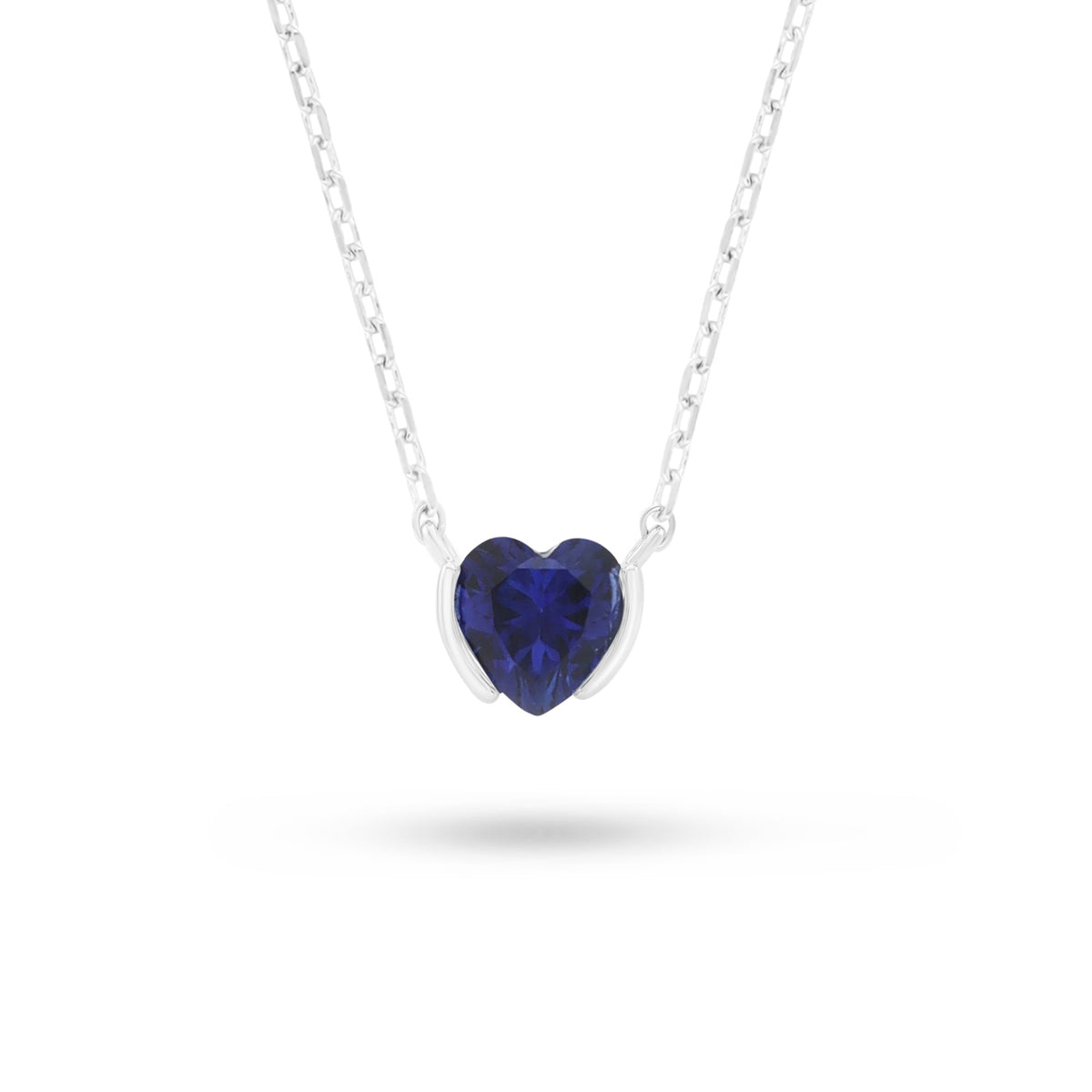 Sterling Silver 925 Necklace Rhodium Plated Embedded With Sapphire Corundum