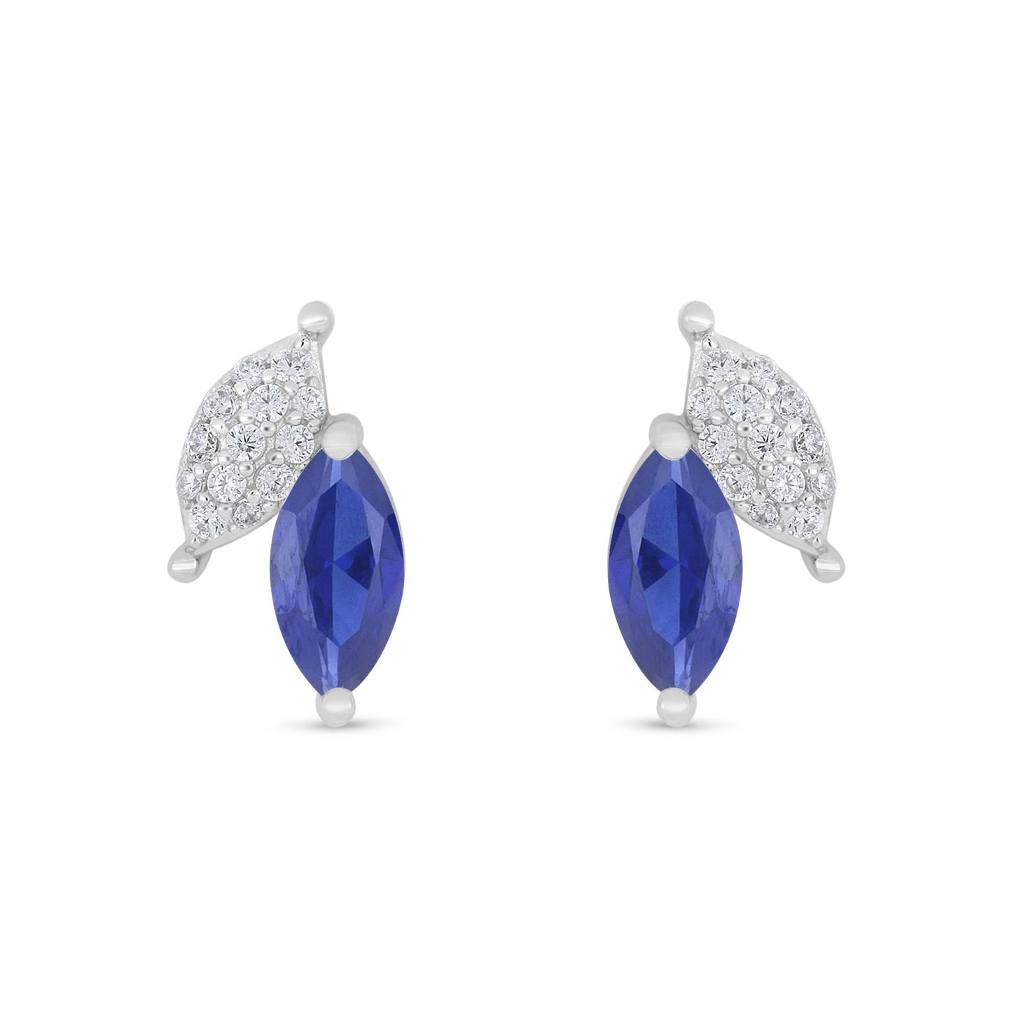 Sterling Silver 925 Earring Rhodium Plated Embedded With Sapphire Corundum And White Zircon