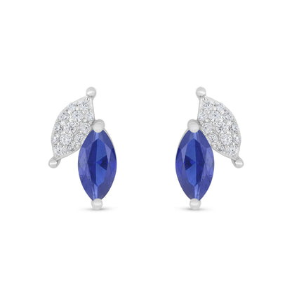 Sterling Silver 925 Earring Rhodium Plated Embedded With Sapphire Corundum And White Zircon