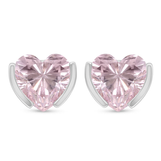 Sterling Silver 925 Earring Rhodium Plated Embedded With Pink Zircon