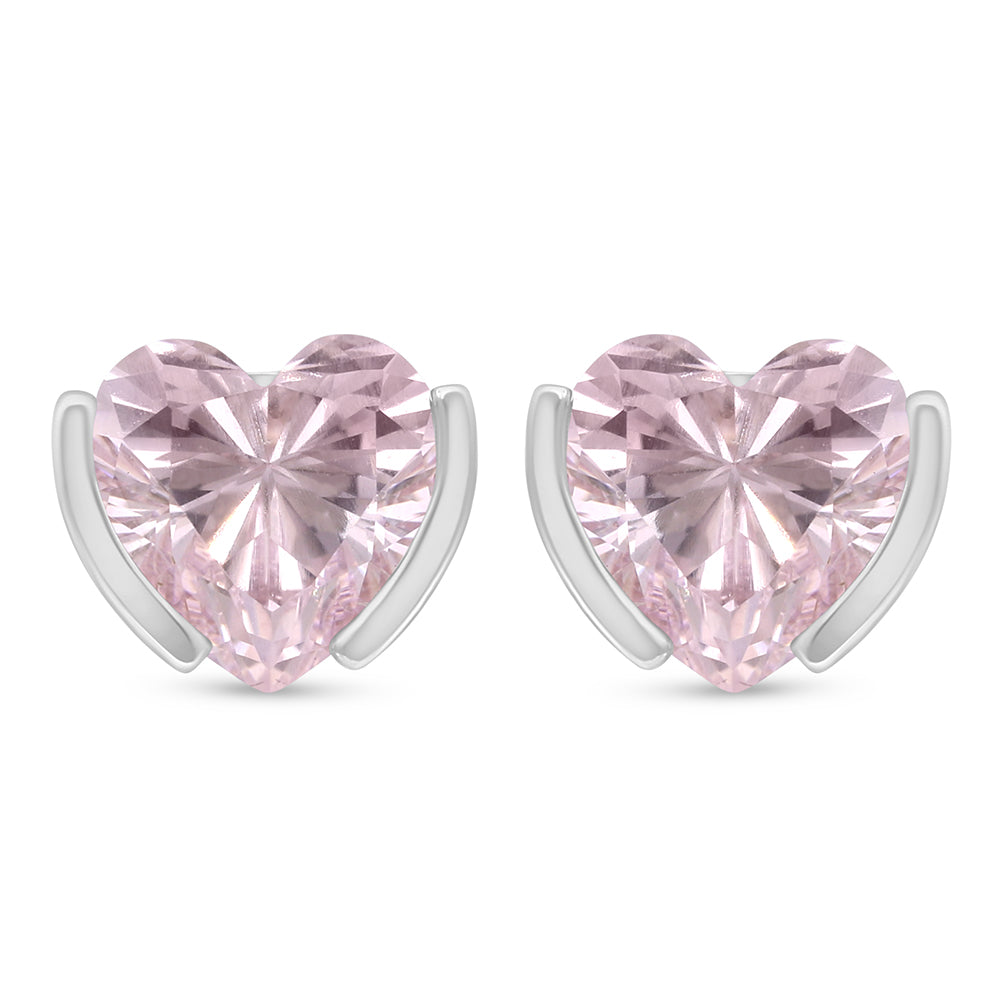 Sterling Silver 925 Earring Rhodium Plated Embedded With Pink Zircon