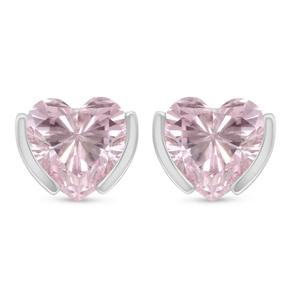 Sterling Silver 925 Earring Rhodium Plated Embedded With Pink Zircon