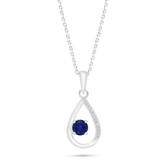 Sterling Silver 925 Necklace Rhodium Plated Embedded With Sapphire Corundum And White Zircon