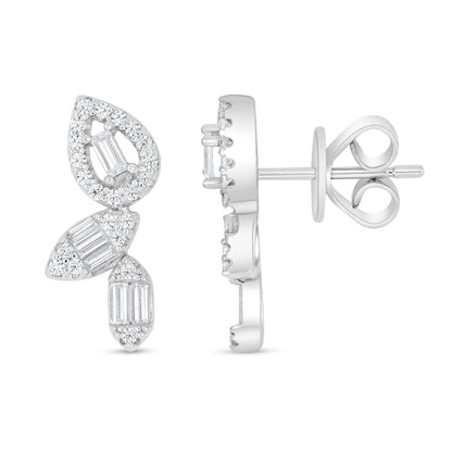 Sterling Silver 925 Earring Rhodium Plated Embedded With White Zircon