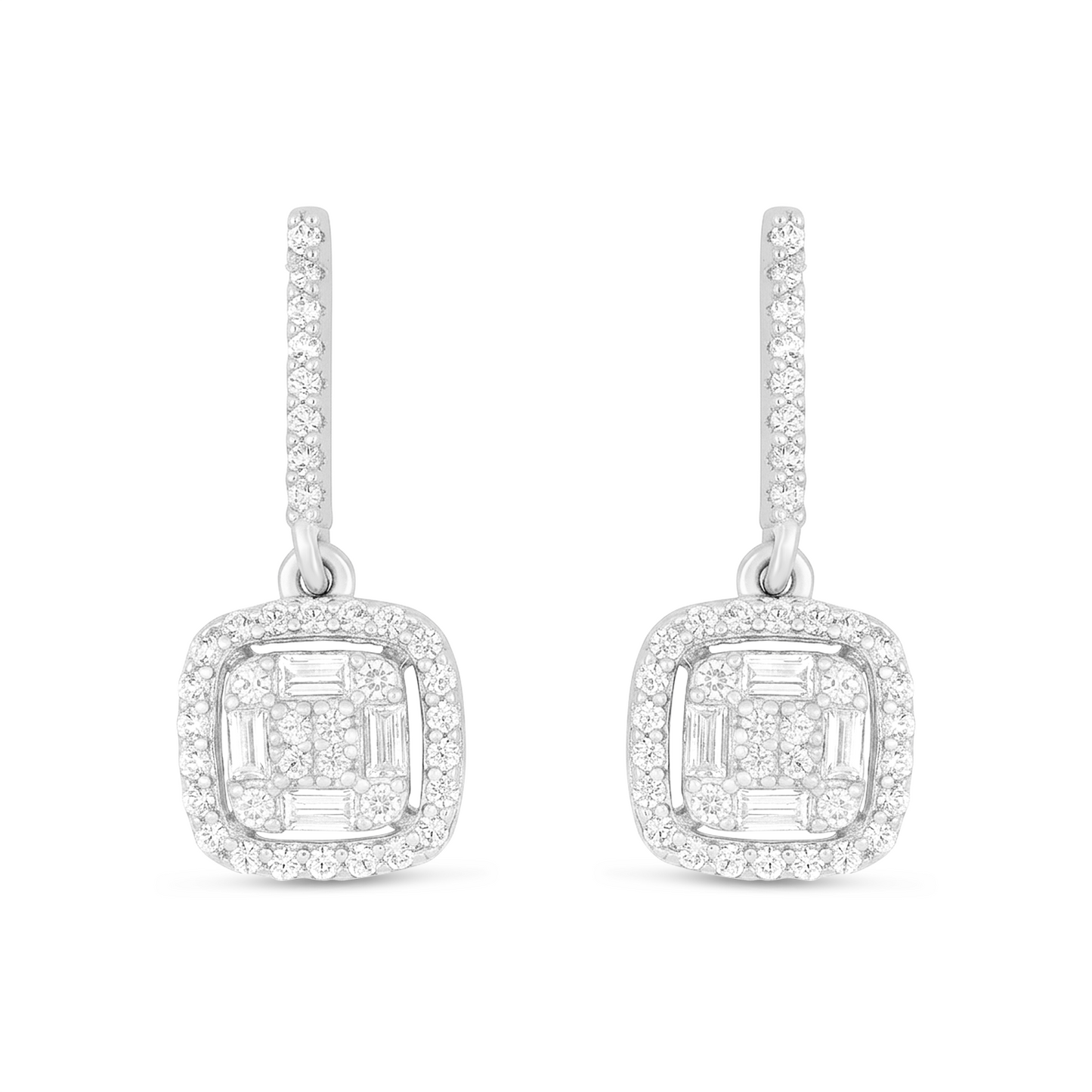 Sterling Silver 925 Earring Rhodium Plated Embedded With White Zircon