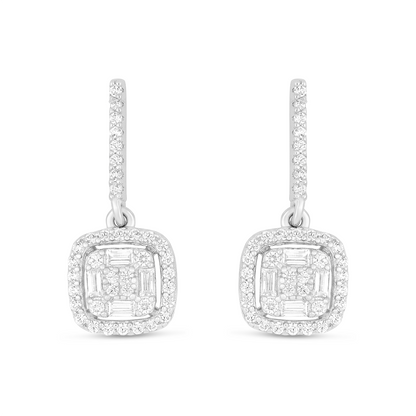 Sterling Silver 925 Earring Rhodium Plated Embedded With White Zircon