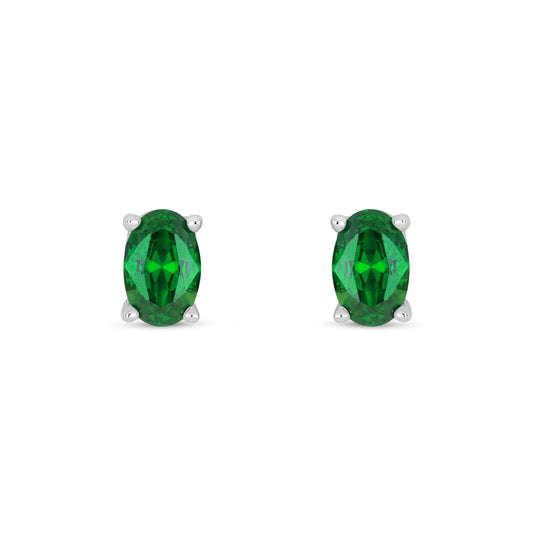 Sterling Silver 925 Earring Rhodium Plated Embedded With Emerald Zircon And White Zircon