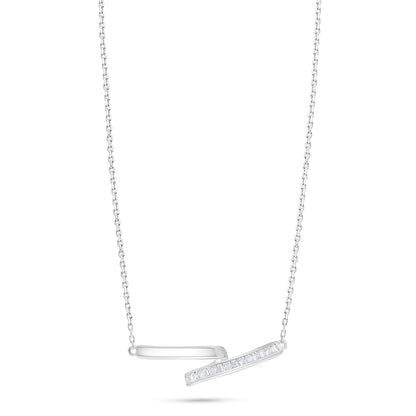 Sterling Silver 925 Necklace Rhodium Plated Embedded With White Zircon