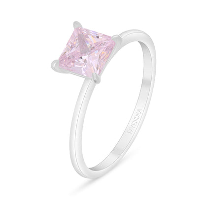Sterling Silver 925 Ring Rhodium Plated Embedded With Pink Zircon