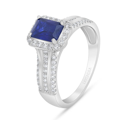 Sterling Silver 925 Ring Rhodium Plated Embedded With Sapphire Corundum And White Zircon