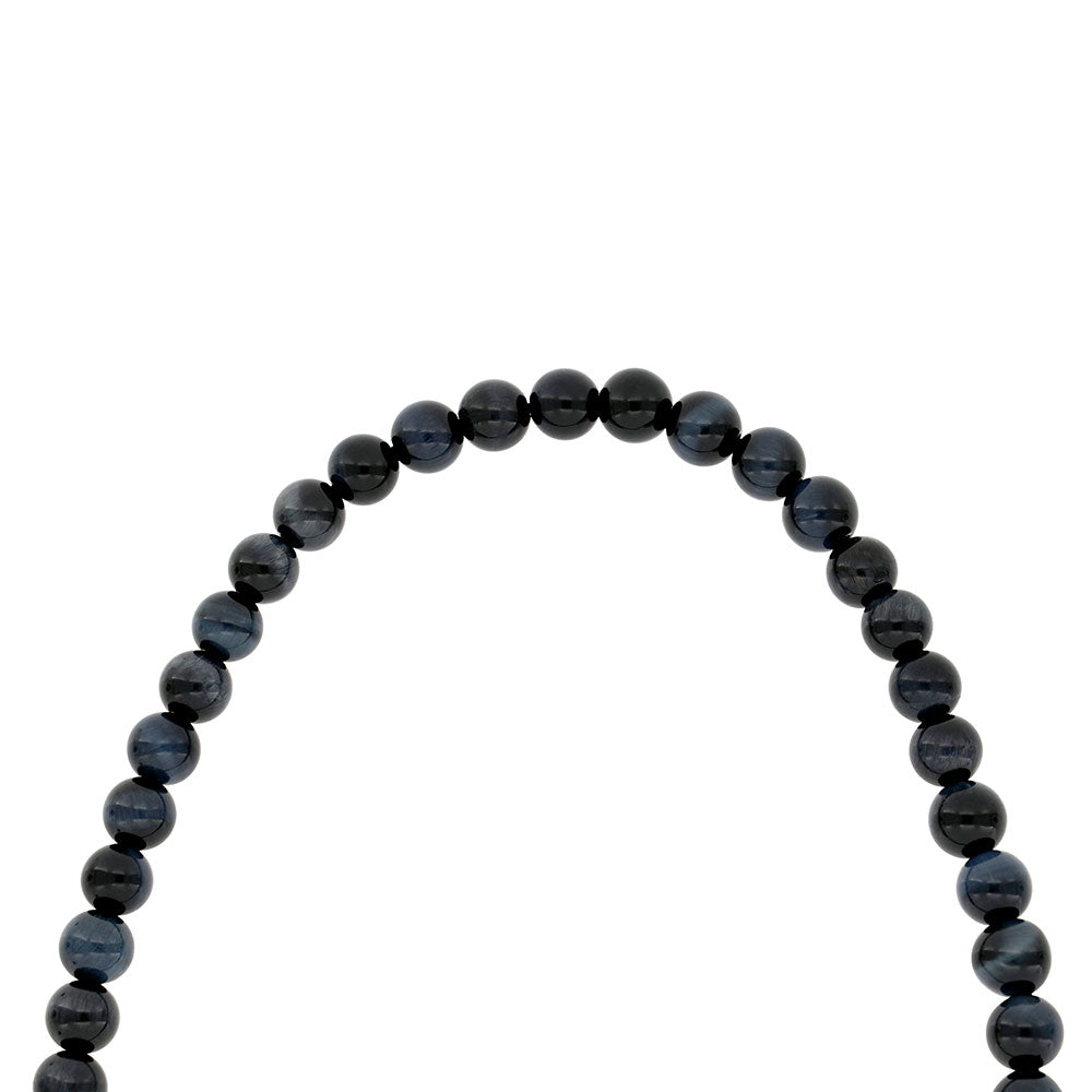 Rosary 99 Sterling Silver 925 Set Oxidized Embedded With Blue Tiger Eye Bead 06 ML LOGO