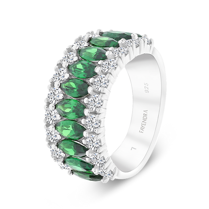 Sterling Silver 925 Ring Rhodium Plated Embedded With Emerald