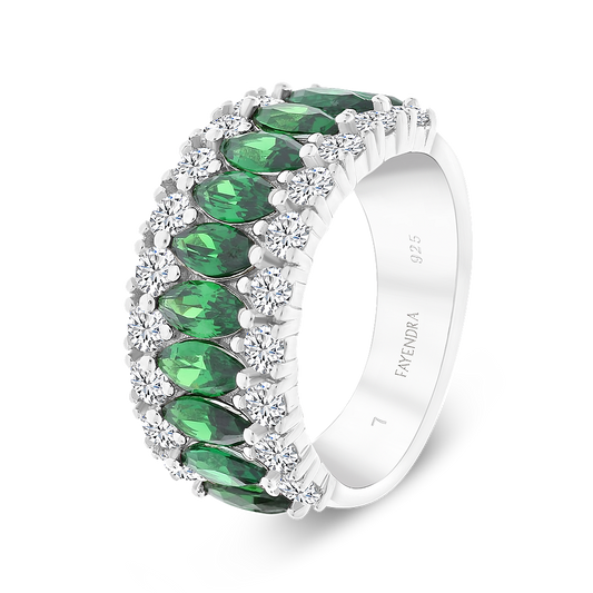 Sterling Silver 925 Ring Rhodium Plated Embedded With Emerald