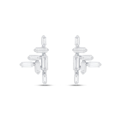 Sterling Silver 925 Earring Rhodium Plated Embedded With White Zircon