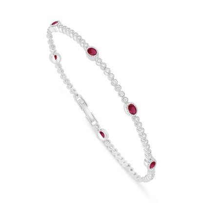 Sterling Silver 925 Bracelet Rhodium Plated Embedded With Ruby Corundum And White Zircon