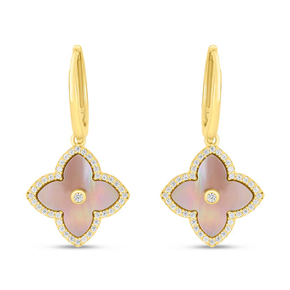 Sterling Silver 925 Earring Golden Plated Embedded With Pink Shell And White Zircon