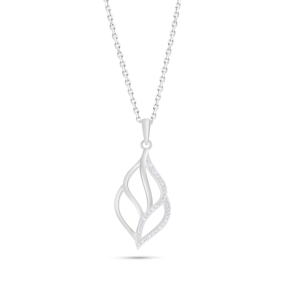 عقد من الفضة الخالصة عيار 925 مطلي روديوم مرصع فص ابيض