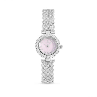 Stainless Steel 316L Watch Silver Color Embedded With White Zircon - WHITE MOP DIAL