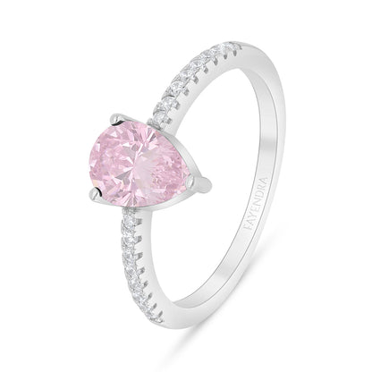 Sterling Silver 925 Ring Rhodium Plated Embedded With Pink Zircon And White Zircon