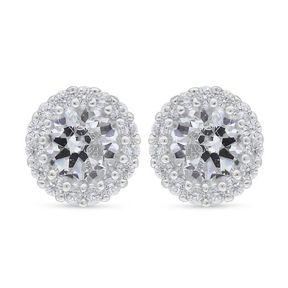 Sterling Silver 925 Earring Rhodium Plated Embedded With Diamond Zircon And White Zircon