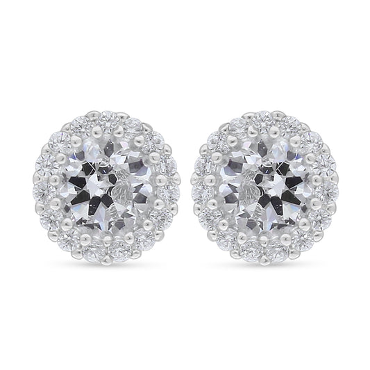 Sterling Silver 925 Earring Rhodium Plated Embedded With White Zircon